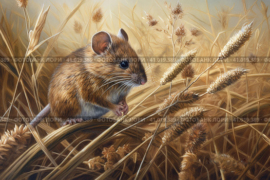 Field mouse among the grass, watercolor style, Generative AI. Стоковое AI-изображение, AI-художник Анна Кривицкая / Фотобанк Лори