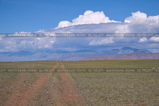 Field road across the intermountain plain in Yustyd River valley in Altai. Стоковое фото, фотограф Сергей Пристяжнюк (Serg Zastavkin) / Фотобанк Лори
