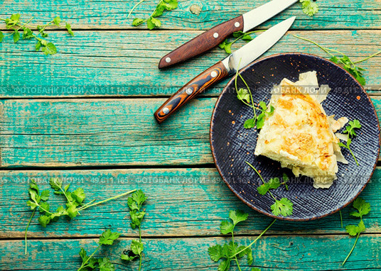 Filo dough pie with cheese and cottage cheese. Homemade pie with cheese and cottage cheese. Стоковое фото, агентство Ingram Publishing / Фотобанк Лори