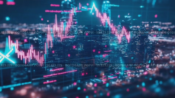 Financial Chart Over Neon Cityscape. Стоковое AI-видео, аниматор Данила Большаков / Фотобанк Лори