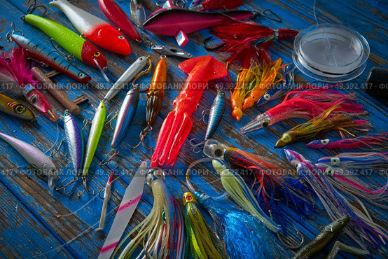 Fishing lures tackle collection for saltwater trolling and spinning angler. Стоковое фото, агентство Ingram Publishing / Фотобанк Лори
