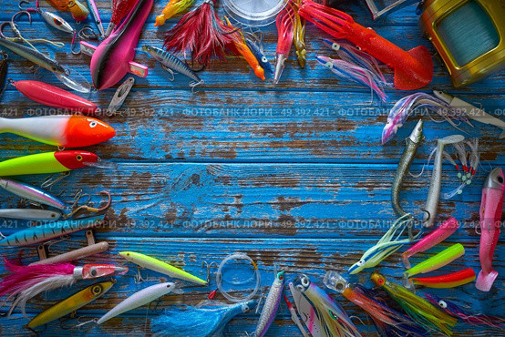 Fishing lures tackle collection for saltwater trolling and spinning angler. Стоковое фото, агентство Ingram Publishing / Фотобанк Лори