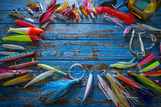 Fishing lures tackle collection for saltwater trolling and spinning angler. Стоковое фото, агентство Ingram Publishing / Фотобанк Лори