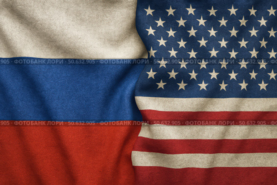Флаги России и США. Стоковое AI-изображение, AI-художник Башкирова Анна / Фотобанк Лори
