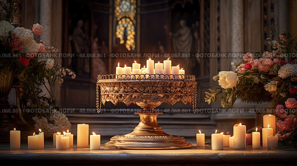 flame candle on altar ai generated. Стоковое AI-изображение, AI-художник Vectorwin / Фотобанк Лори