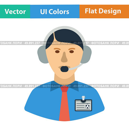 Flat design icon of football commentator in ui colors. Vector illustration.. Flat design icon of football commentator. Стоковая иллюстрация, агентство Ingram Publishing / Фотобанк Лори