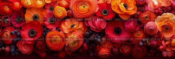 Floral tapestry of autumn colors, invitation to autumn season festivities. Стоковое AI-изображение, AI-художник Данила Большаков / Фотобанк Лори