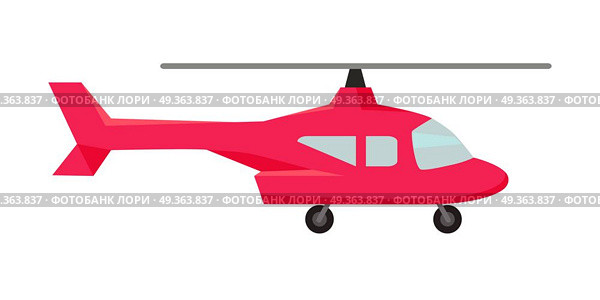Fly Helicopter Icon. Red fly helicopter icon. Helicopters fly air transportation and sky rotor helicopters. Helicopters travel aviation propeller. Isolated object in flat design on white background. Стоковая иллюстрация, агентство Ingram Publishing / Фотобанк Лори