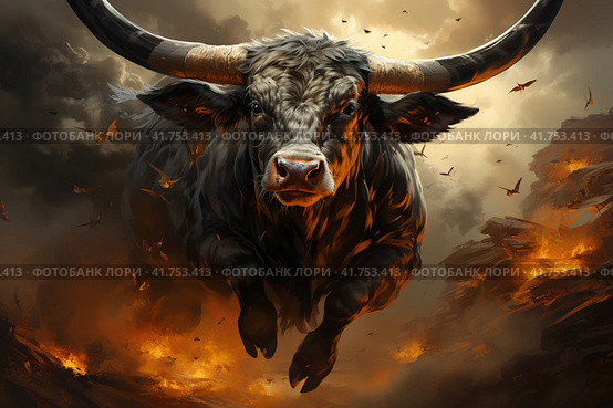 Flying cow with wings,  Generative AI. Стоковое AI-изображение, AI-художник Анна Кривицкая / Фотобанк Лори
