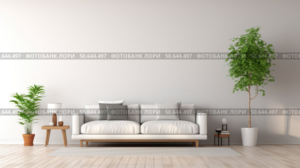 focal living room with empty wall ai generated. Стоковое AI-изображение, AI-художник Vectorwin / Фотобанк Лори