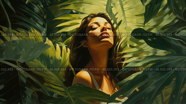 foliage woman leaf ai generated. Стоковое AI-изображение, AI-художник Vectorwin / Фотобанк Лори