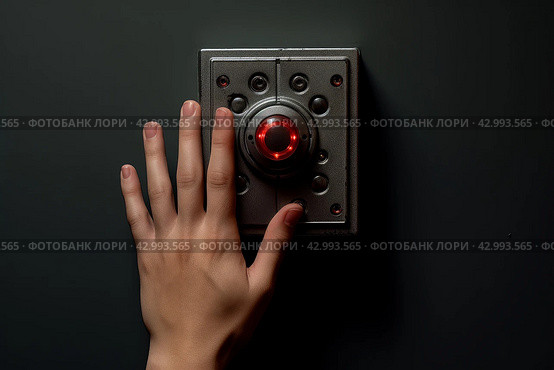 Forceful Hand pushes the button. Generate ai. Стоковое AI-изображение, AI-художник Иван Рябоконь / Фотобанк Лори