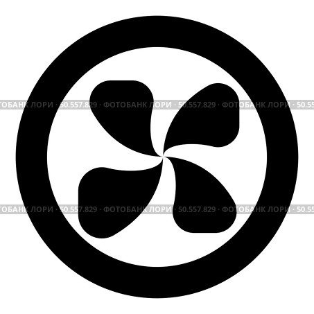 Four lobed fan blade paddle vane ventilation blade icon in circle round black color vector illustration image solid outline style simple. Four lobed fan blade paddle vane ventilation blade icon in circle round black color vector illustration image solid outline style. Стоковая иллюстрация, агентство Ingram Publishing / Фотобанк Лори