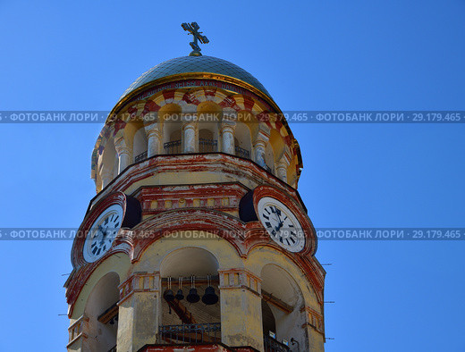 fragment of belfry in Novy Afonsky for men Monastery in Abkhazia (2018 год). Стоковое фото, фотограф Володина Ольга / Фотобанк Лори