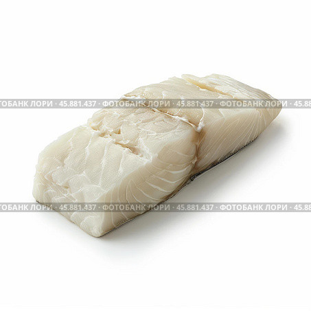 Fresh raw codfish fillet isolated on white background. Стоковое AI-изображение, AI-художник Иван Рябоконь / Фотобанк Лори