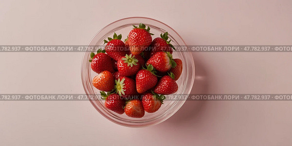 Fresh strawberries in a clear bowl on a light background ready for use in desserts or snacking. Стоковое AI-изображение, AI-художник Сергей Толмачёв / Фотобанк Лори