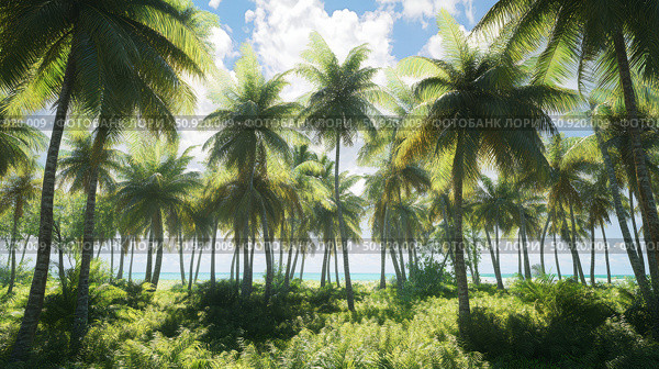 fronds plam trees ai generated. Стоковое AI-изображение, AI-художник Vectorwin / Фотобанк Лори