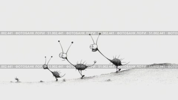 Funny cartoon ants walking in line on white background. Стоковое AI-видео, аниматор Юрий Поздников / Фотобанк Лори