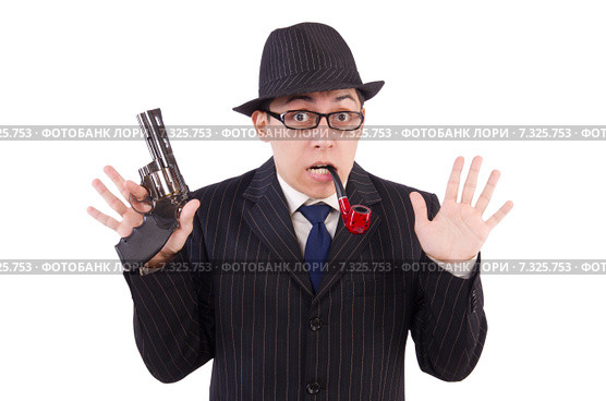 Funny gentleman in striped suit isolated on white. Стоковое фото, фотограф Elnur / Фотобанк Лори