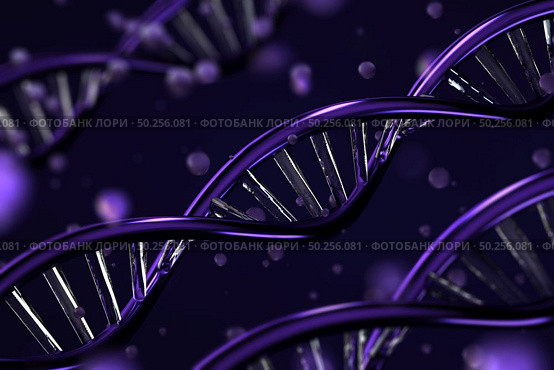 Futuristic rotating DNA strand with genetic codes and abstract geometry pattern on a dark violet background.Concept of science and medicine.. Science biotechnology DNA abstract. Стоковое фото, агентство Ingram Publishing / Фотобанк Лори