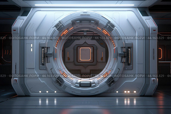 Futuristic sci-fi space station hatch. Стоковое AI-изображение, AI-художник Иван Рябоконь / Фотобанк Лори