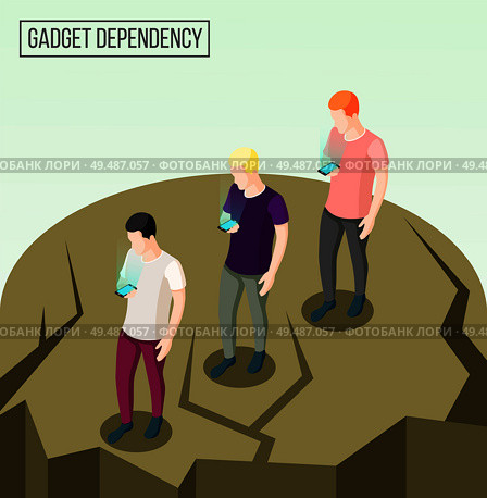 Gadget dependency isometric composition with going people going to edge of abyss looking at their smartphones vector illustration. Стоковая иллюстрация, агентство Ingram Publishing / Фотобанк Лори