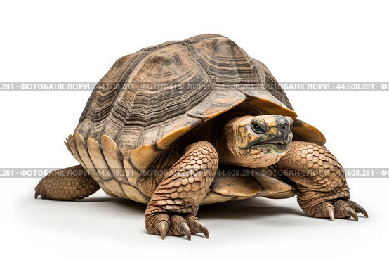 Galapagos Giant Tortoise on a white background. Стоковое AI-изображение, AI-художник Veniamin Kraskov / Фотобанк Лори