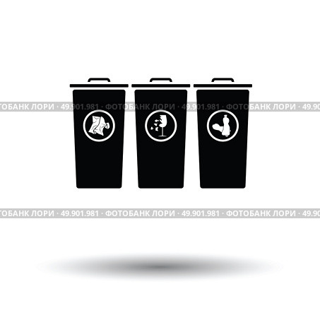 Garbage containers with separated trash icon. White background with shadow design. Vector illustration. Стоковая иллюстрация, агентство Ingram Publishing / Фотобанк Лори