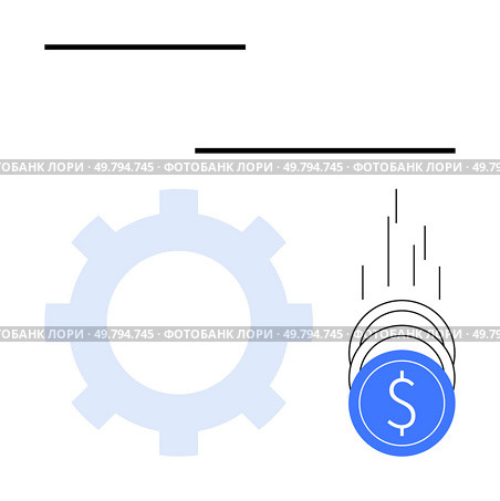 Gear icon with falling coins illustrating concept of financial gain through efficient operational processes. Ideal for business growth, financial planning, investments, operational efficiency. Gear and Falling Coins Depicting Financial Investment and Operational Efficiency. Стоковая иллюстрация, агентство Ingram Publishing / Фотобанк Лори