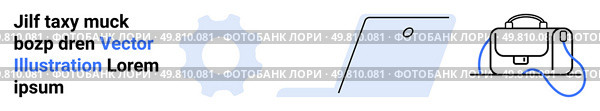 Gear, laptop, and tech bag elements in minimalistic modern design. Ideal for tech blogs, business websites, digital marketing, eCommerce, educational content, startup presentations, branding, Landing. Modern Workspace Essentials Gear, Laptop, and Bag with Blue Tone. Стоковая иллюстрация, агентство Ingram Publishing / Фотобанк Лори