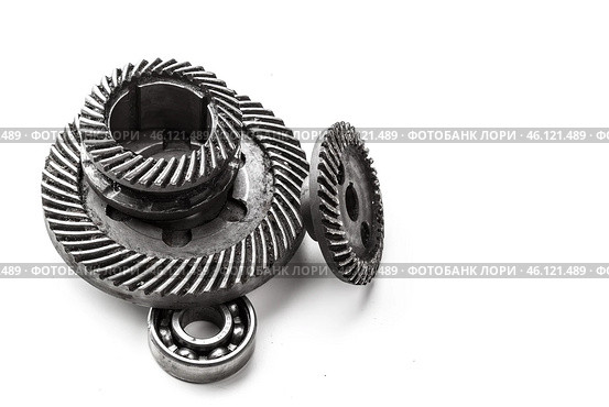 Gear metal wheels, isolated on white background. Стоковое фото, фотограф Сергей Толмачёв / Фотобанк Лори