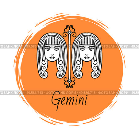 Gemini astrological sign of two twin girls. Astrology and horoscope, zodiac symbol of mythological Castor and Pollux. May and june ruling months. Isolated decorative circular icon, vector in flat. Gemini Zodiac Sign of Twins, Horoscope Astrology. Стоковая иллюстрация, агентство Ingram Publishing / Фотобанк Лори