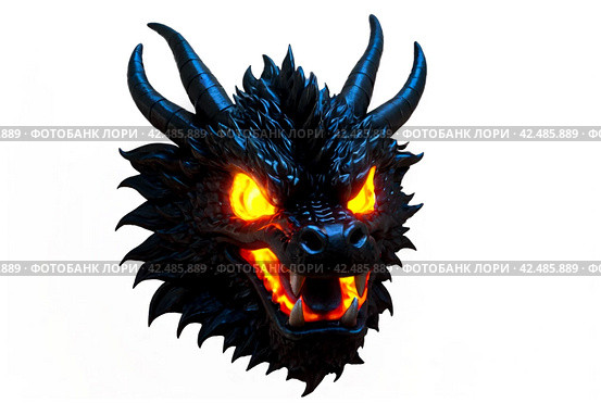 Generative Ai illustration of Fire chinese dragon head with flame fire. Logotype design concept. Cartoon illustration. Copy ad text space. Стоковое AI-изображение, AI-художник Aleksandr Golubev / Фотобанк Лори