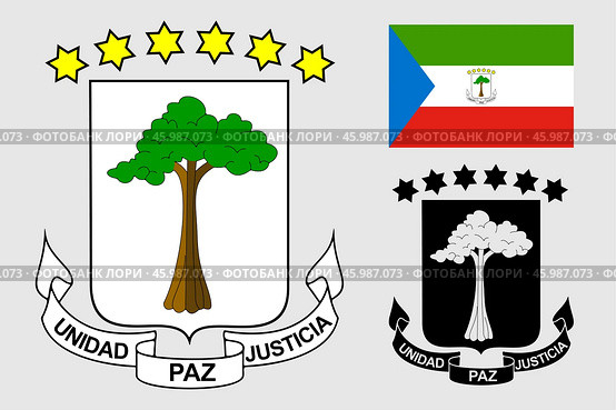 Герб и флаг Экваториальной Гвинеи. The coat of arms of Equatorial Guinea. Редакционная иллюстрация, иллюстратор Гербы Флаги / Фотобанк Лори