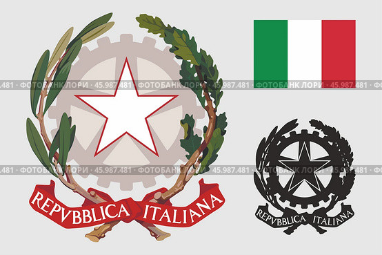Герб и флаг Италии. The coat of arms of Italy. Flag. Редакционная иллюстрация, иллюстратор Гербы Флаги / Фотобанк Лори