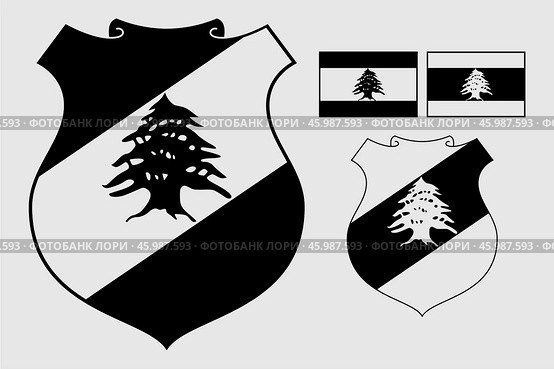 Герб и флаг Ливана. Гравировка. The coat of arms of Lebanon. Flag. Engraving print. Редакционная иллюстрация, иллюстратор Гербы Флаги / Фотобанк Лори