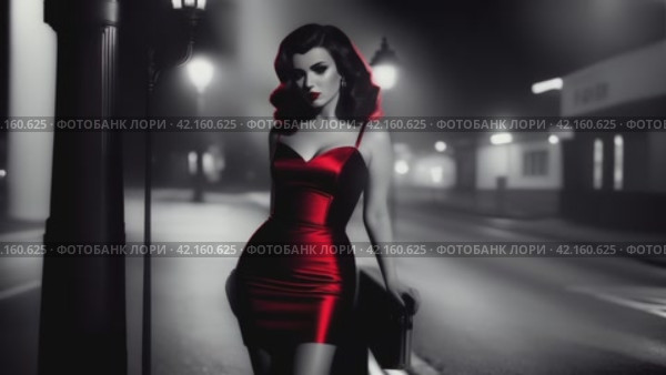 Girl in a red dress on the streets of a black and white city. Стоковое AI-видео, аниматор Юрий Поздников / Фотобанк Лори