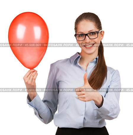 Girl with inflated balloon shows that all great. Стоковое фото, фотограф Дмитрий Киселёв / Фотобанк Лори