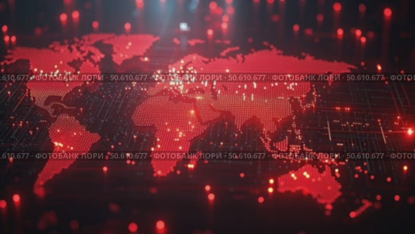Global Connectivity Represented Through a Digital World Map With Red Dots Highlighting Locations. Стоковое AI-видео, аниматор Юлия Гапеенко / Фотобанк Лори