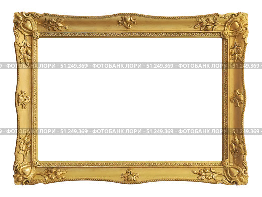 Golden frame for paintings, mirrors or photo isolated on white background. Стоковое фото, фотограф Елена  Попкова / Фотобанк Лори