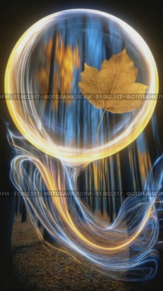 Golden leaf floating in a luminous sphere in an autumn forest. Стоковое AI-видео, аниматор Юрий Поздников / Фотобанк Лори