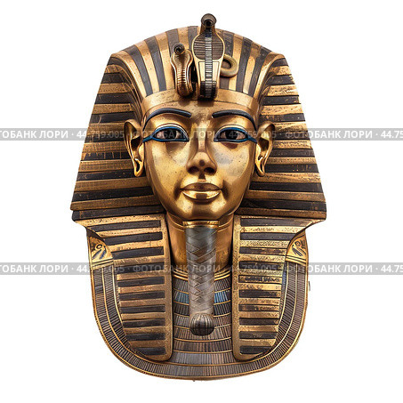 Golden pharaoh mask on transparent background. Стоковое AI-изображение, AI-художник Иван Рябоконь / Фотобанк Лори