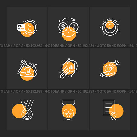 golem , crypto currency , dollar , money , coin , axe , key , medal , star , certificate , icon, vector, design,  flat,  collection, style, creative,  icons. Стоковая иллюстрация, агентство Ingram Publishing / Фотобанк Лори