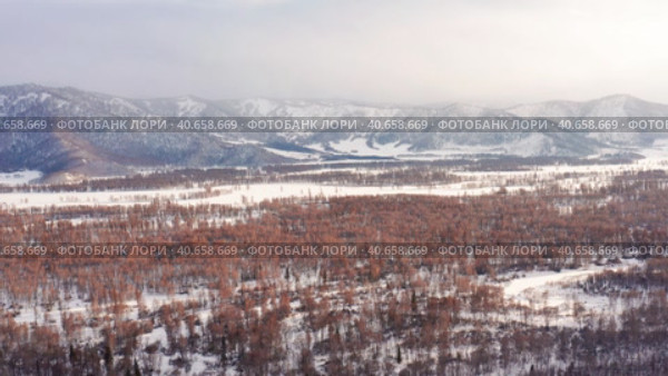 Горный Алтай зимой: Катунский хребет. Вид с воздуха. Altai mountains in winter: Katunsky ridge. Aerial view. Стоковое видео, видеограф Евгений Романов / Фотобанк Лори