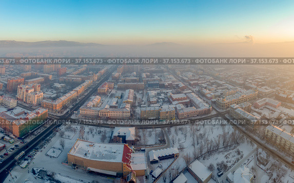 Город Чита в смоге, зимний пейзаж (2022 год). Стоковое фото, фотограф Геннадий Соловьев / Фотобанк Лори