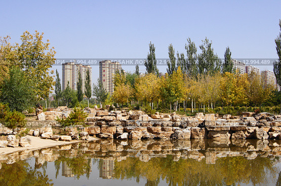 Город Датун (Китай). На берегу пруда (городской пейзаж) (2015 год). Стоковое фото, фотограф Konstantin Kartashov / Фотобанк Лори