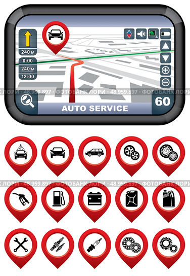 GPS navigator with the pointer autoservice. vector, gradient, EPS10. Стоковая иллюстрация, агентство Ingram Publishing / Фотобанк Лори