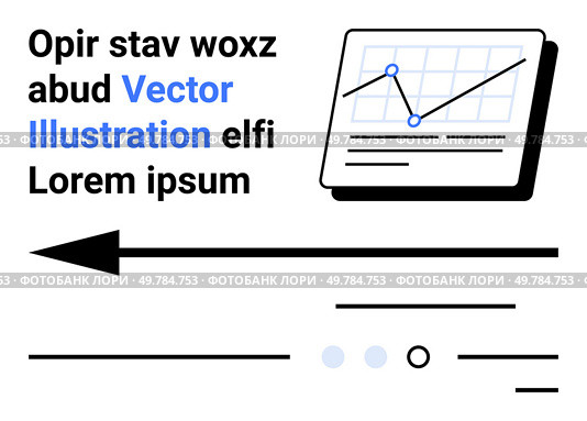 Graph chart with two points and grid background, bold arrow directing leftwards, placeholder text in black and blue fonts. Ideal for data presentation, info graphics, analytics, navigation, business. Simple Graphic of Data Visualization with Arrow and Sample Text for Information Display. Стоковая иллюстрация, агентство Ingram Publishing / Фотобанк Лори