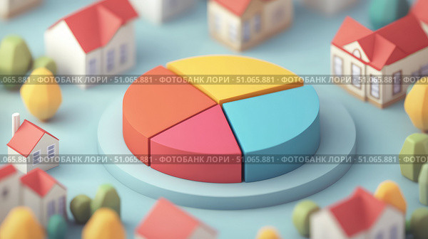 graphics stylized animation of 3d real estate pie chart ai generated. Стоковое AI-изображение, AI-художник Vectorwin / Фотобанк Лори