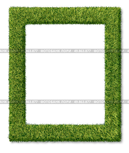 Grass frame or green turf matted as a dimensional decorative icon of nature and the environment as a golfing concept or summer gardening with a blank empty center area on a white background. Стоковое фото, агентство Ingram Publishing / Фотобанк Лори